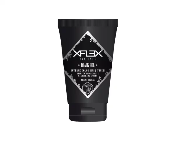 Xflex Black Gel, von italienischer Marke Xflex, ist ein alkoholfreies Modelliergel, das sofort eine intensive Farbe aufträgt und vorübergehend ergrauendes Haar abdeckt, um es glänzend und definiert aussehen zu lassen.