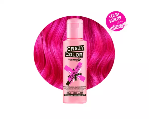 Crazy Color Rebel UV 78 ist eine spezielle Haarfarbe aus der Crazy Color Produktreihe. Mit diesem Look werden Sie das Gesprächsthema der Party sein! Es handelt sich um einen leuchtend rosa Farbton, der unter UV-Licht oder Schwarzlicht intensiv leuchtet. Die Haarfarbe wurde entwickelt, um einen auffälligen Effekt zu erzeugen, wenn sie unter UV-Lichtbedingungen betrachtet wird.