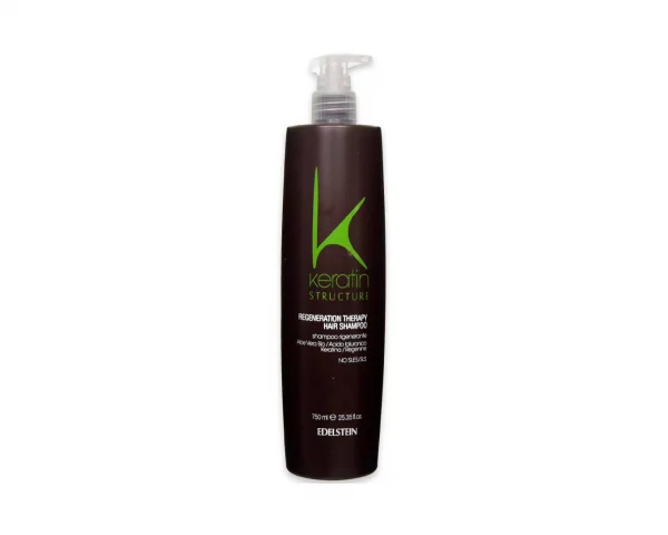 KERATIN STRUCTURE REGENERATION THERAPY SHAMPOO, regenerierendes Aufbau-Shampoo, das speziell entwickelt wurde, um geschädigtes Haar zu reparieren und zu stärken. Ähnlich wie bei der KERATIN STRUCTURE REGENERATION THERAPY MASK enthält dieses Shampoo Keratin und Aloe Vera, ein Protein, das das Haar kräftigt und ihm Struktur verleiht. Aloe versorgt das Haar mit Feuchtigkeit, Spannkraft und macht es weich.