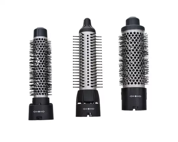 Moser Airstyler Pro, das heißes oder kaltes Luftgebläse erzeugt und gleichzeitig Bürsten oder andere Aufsätze verwendet, um das Haar zu trocknen, zu glätten, zu locken oder Volumen zu verleihen.