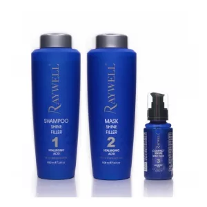 Kit enthält: Shampoo 1000 ml + Mask 1000 ml + Serum 80 ml. Die Raywell Kit Shine Filler, mit Plex Protection, von italienischer Marke Raywell, um dem Haar Glanz zu verleihen und es aufzufüllen.